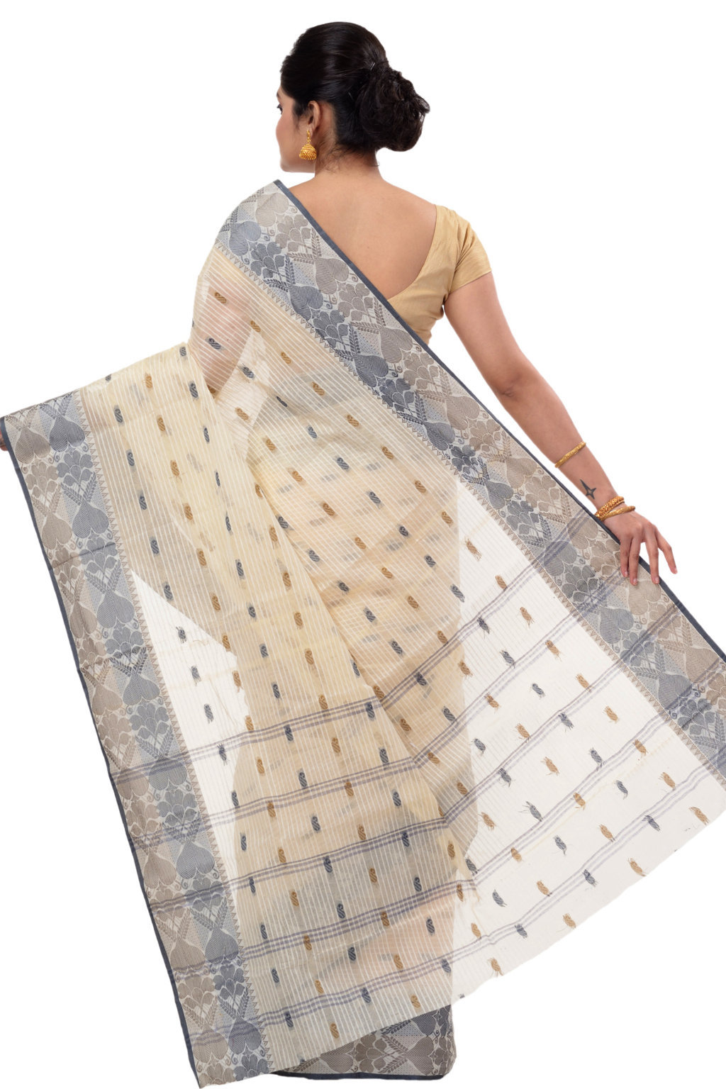 Black Brown Pure Cotton Aged_Women Tant Saree (402)